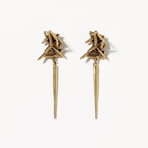 
                
                    Load image into Gallery viewer, CHLORITE QUARTZ CLUSTER STUDS W SPIKE DROP BRASS
                
            